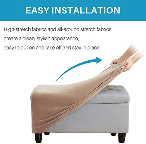 Stretch Velvet Ottoman Slipcover Machine Washable Elastic Bottom Brown XL
