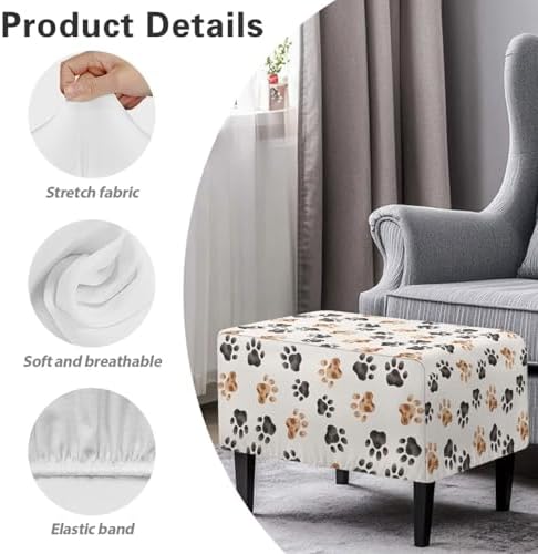 Dog Paw Prints Pattern Ottoman Cover for Foot Stool