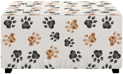 Dog Paw Prints Pattern Ottoman Cover for Foot Stool