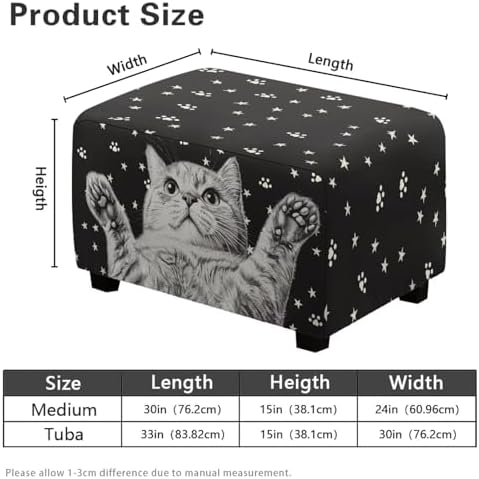 Funny Cat Ottoman Cover Rectangular Non-Slip Footstool Slipcover