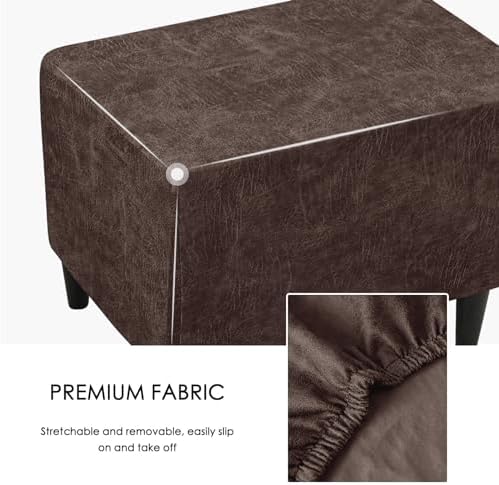 EVOLLER Stretch Ottoman Cover Rectangular Brown Leather-Looking Footstool Slipcover