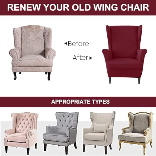 YOCOVER Stretch Wingback Chair Slipcover with Ottoman