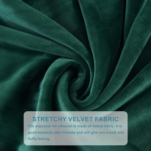 Velvet Stool Cover Slipcover for Ottoman - Dark Green Large Size