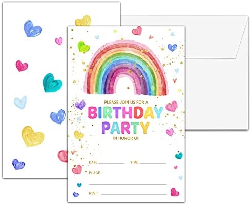 Rainbow Heart Birthday Invitations 20pcs A02