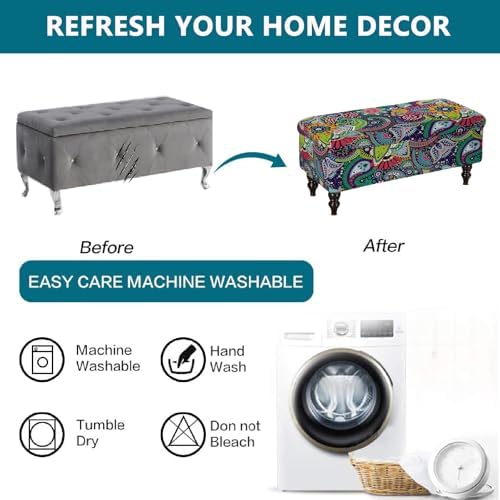KRFOONN Printed Stretch Ottoman Bench Cover