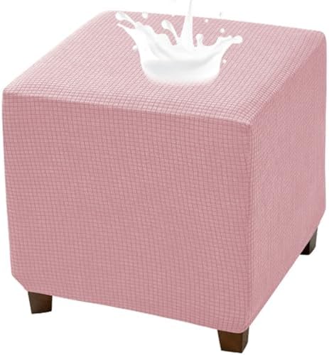Waterproof Square Ottoman Cover with Elastic Band S Pink