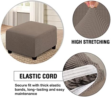 Square Ottoman Slipcover with Elastic Bottom and Jacquard Fabric