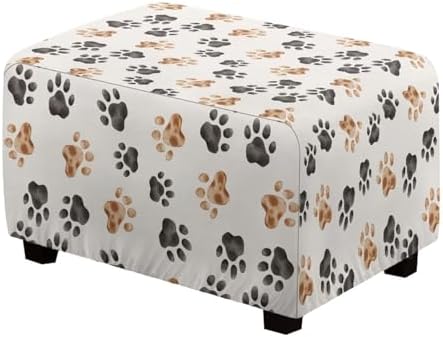 Dog Paw Prints Pattern Ottoman Cover for Foot Stool