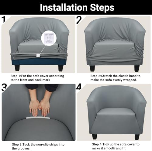 Treaful Club Chair Slipcover - Dark Gray Stretch Cover for Armchair with Arms