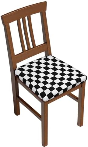 Black White Checkered Dining Chair Seat Covers 2 Pieces