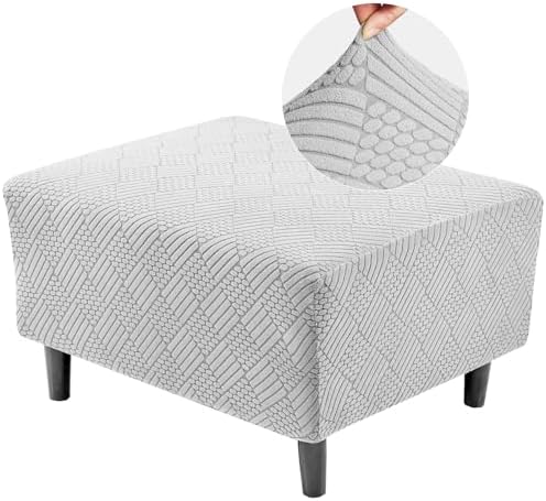 Deep Dream Rectangular Ottoman Slipcover Stretch Jacquard Nonslip Elastic Design Light Gray