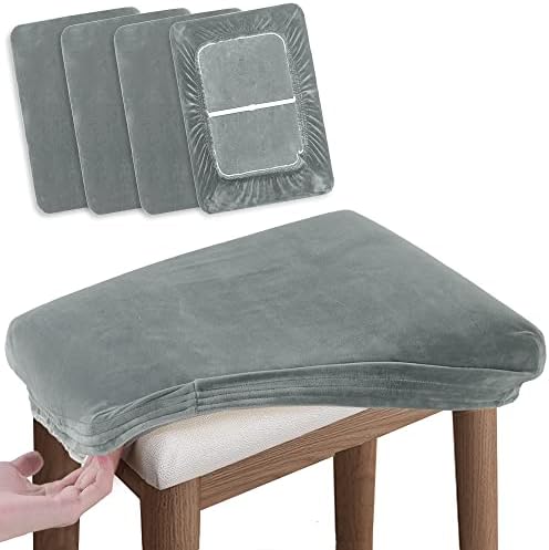 SINOSO Vanity Stool Covers Set of 4 Dark Grey Velvet Rectangle