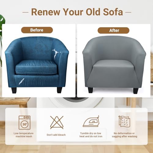 Treaful Club Chair Slipcover - Dark Gray Stretch Cover for Armchair with Arms