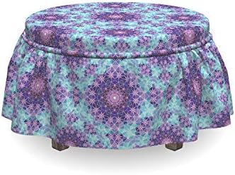 Ambesonne Purple Mandala Ottoman Cover Set with Ruffle Skirt