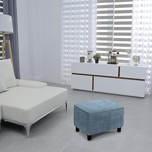Velvet Ottoman Cover for Large Room Gray Blue Rectangular