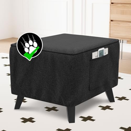 HVERSAILTEX Square Ottoman Slipcover Heather Black