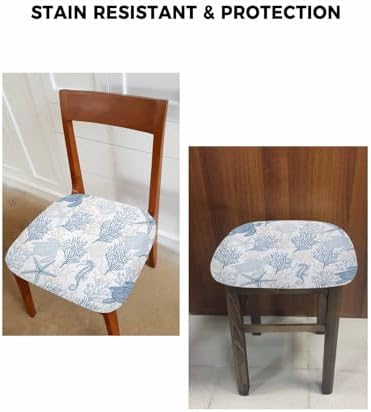 DecorLovee Blue Grey Coastal Chair Covers Set of 4