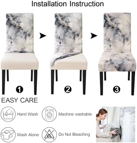 JQinHome Dining Chair Covers Set of 4 Gray Marble