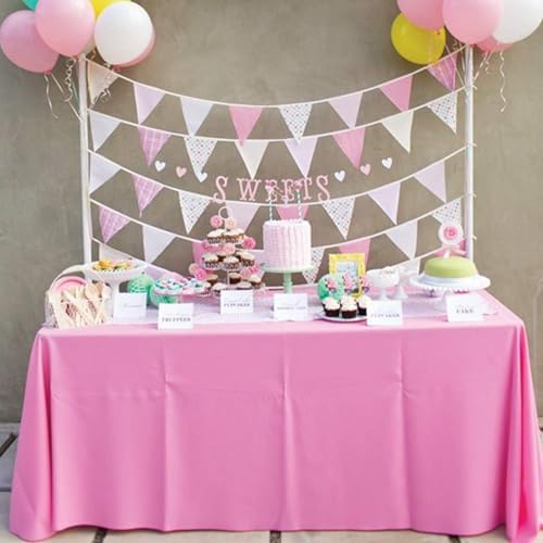 Childom 3 Pack Pink Plastic Tablecloths for 8 Foot Tables