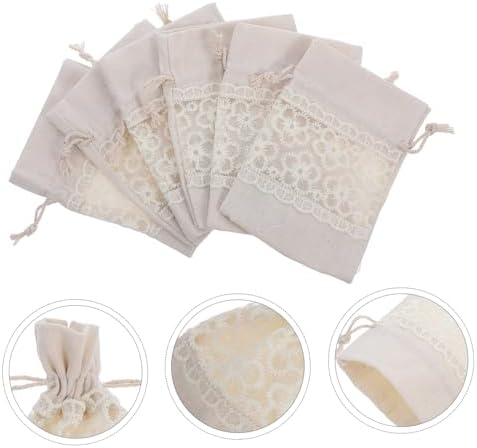 6pcs Lace Embroidered Canvas Drawstring Bags for Kids Birthday Parties