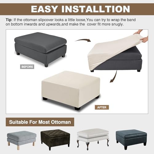 NeColorLife Velvet Ottoman Cover Square Large Cream