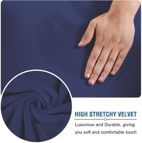 Velvet Ottoman Cover Stretchable Small Navy