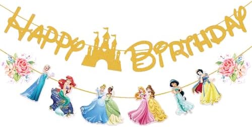 Gold Princess Birthday Banner for Girls Celebration