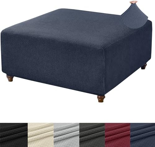 ANWUCHEN Medium Blue Stretch Jacquard Ottoman Cover