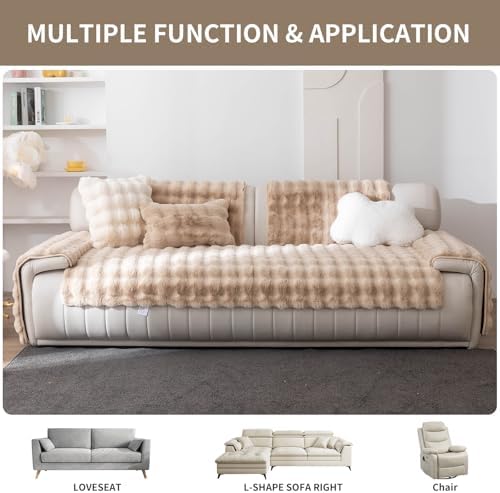 Faux Fur Couch Cover Soft Plush Protection for L Shaped Sofa
