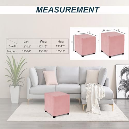 Square Ottoman Cover Stretch Slipcover Thick Soft Intertwined Pattern Pink Small 1PC