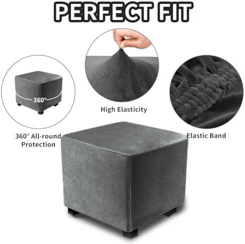 DUJUIKE Velvet Ottoman Cover with Elastic Bottom