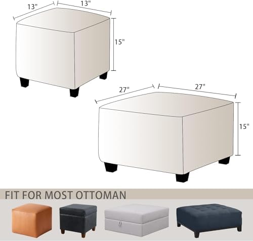 MikiUp Velvet Stretch Ottoman Cover - Square Footstool Slipcover for Living Room