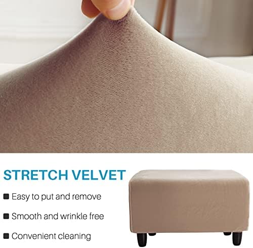 Stretch Velvet Ottoman Slipcover Machine Washable Elastic Bottom Brown XL