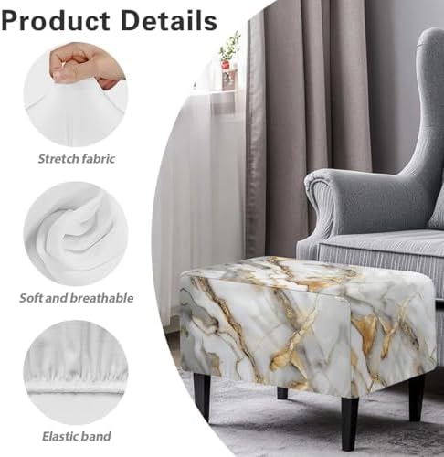 White Marble Ottoman Cover Slipcover for Stool and Footrest
