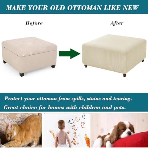 HFCNMY Stretch Square Ottoman Cover Beige Medium