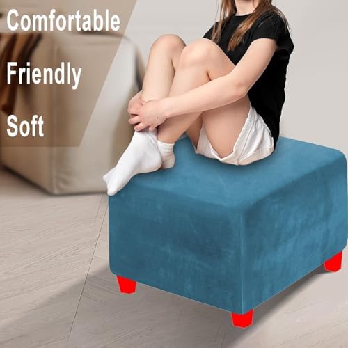 Velvet Stool Cover with Elastic Bottom for 20x20 to 42x42 Ottomans