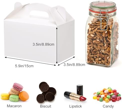 Moretoes 48 Pack White Party Favor Treat Boxes with Handles