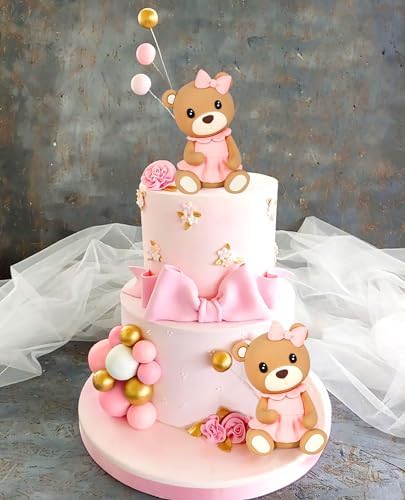LaVenty Pink Teddy Bear Cake Decoration Set
