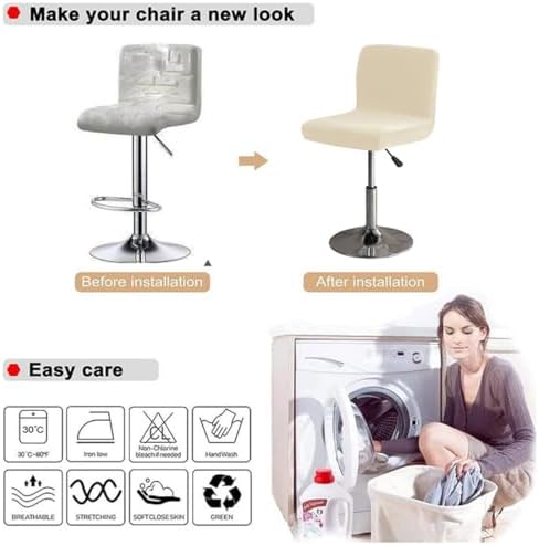Velvet Bar Stool Covers Set of 2 Beige Stretchable