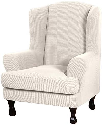 HVERSAILTEX 2 Piece Stretch Jacquard Wingback Chair Covers Ivory