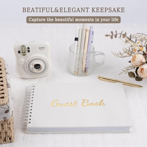 WEMATE Wedding Guest Book with Pen 7x10 Inches White Leather