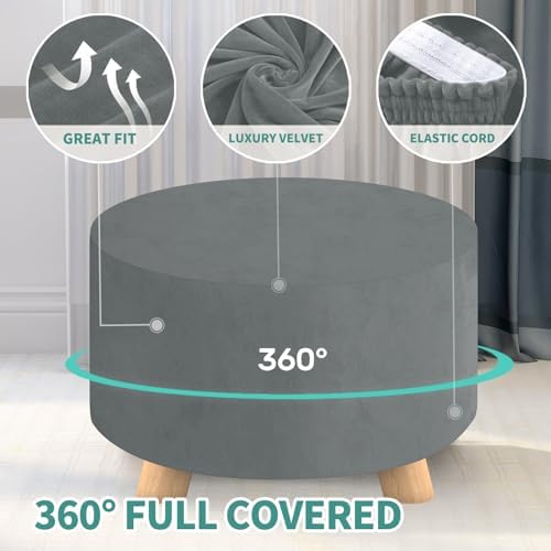 MAXIJIN Velvet Ottoman Cover - Round Slipcover for Footstool and Storage