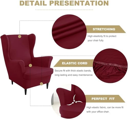 Pink Wingback Chair Cover Set with Ottoman Slipcover