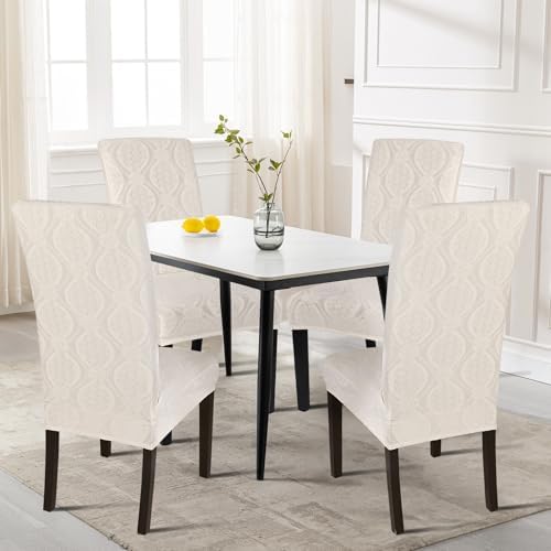 Waterproof Dining Chair Covers Set of 4 with Beige Flower Pattern