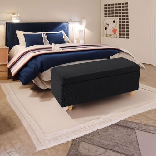 CAMZ 2 Piece Stretch Storage Ottoman Cover Black X-Large
