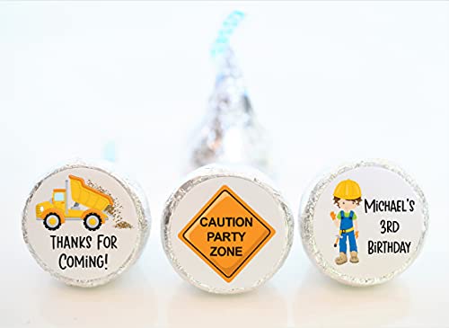 Personalized Glossy Construction Birthday Hershey Kiss Stickers