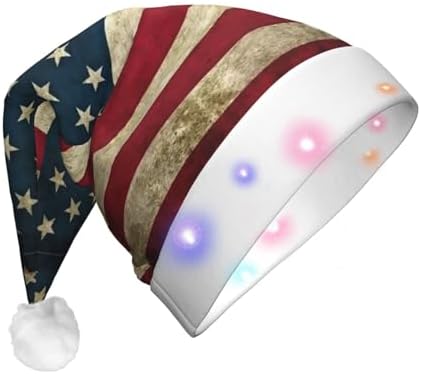 American Flag Print Christmas LED Santa Hat for Holiday Parties