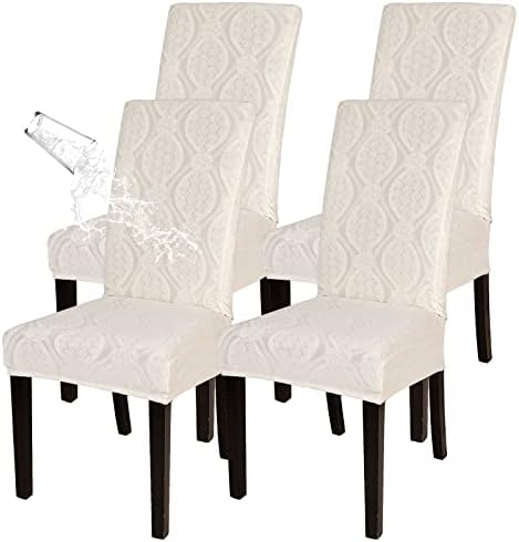 Waterproof Dining Chair Covers Set of 4 with Beige Flower Pattern
