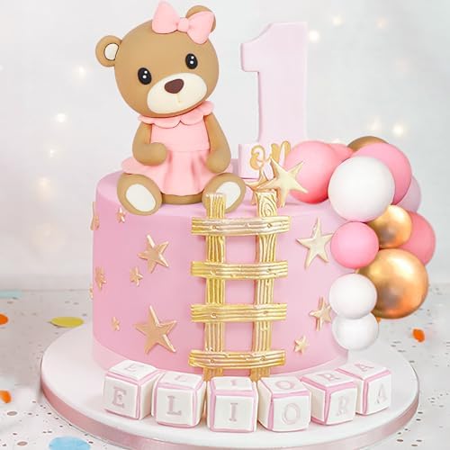 LaVenty Pink Teddy Bear Cake Decoration Set