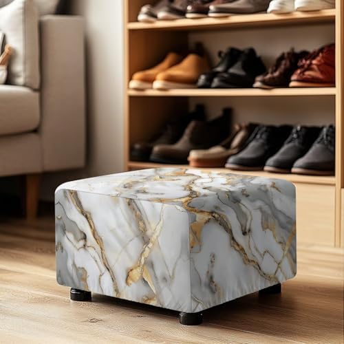 White Marble Ottoman Cover Slipcover for Stool and Footrest